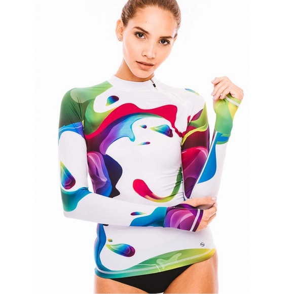 NWT PLATINUM SUN EXCLUSIVE Long Sleeve Rash Guard UPF 50+ Rainbow Size Small - Picture 1 of 16